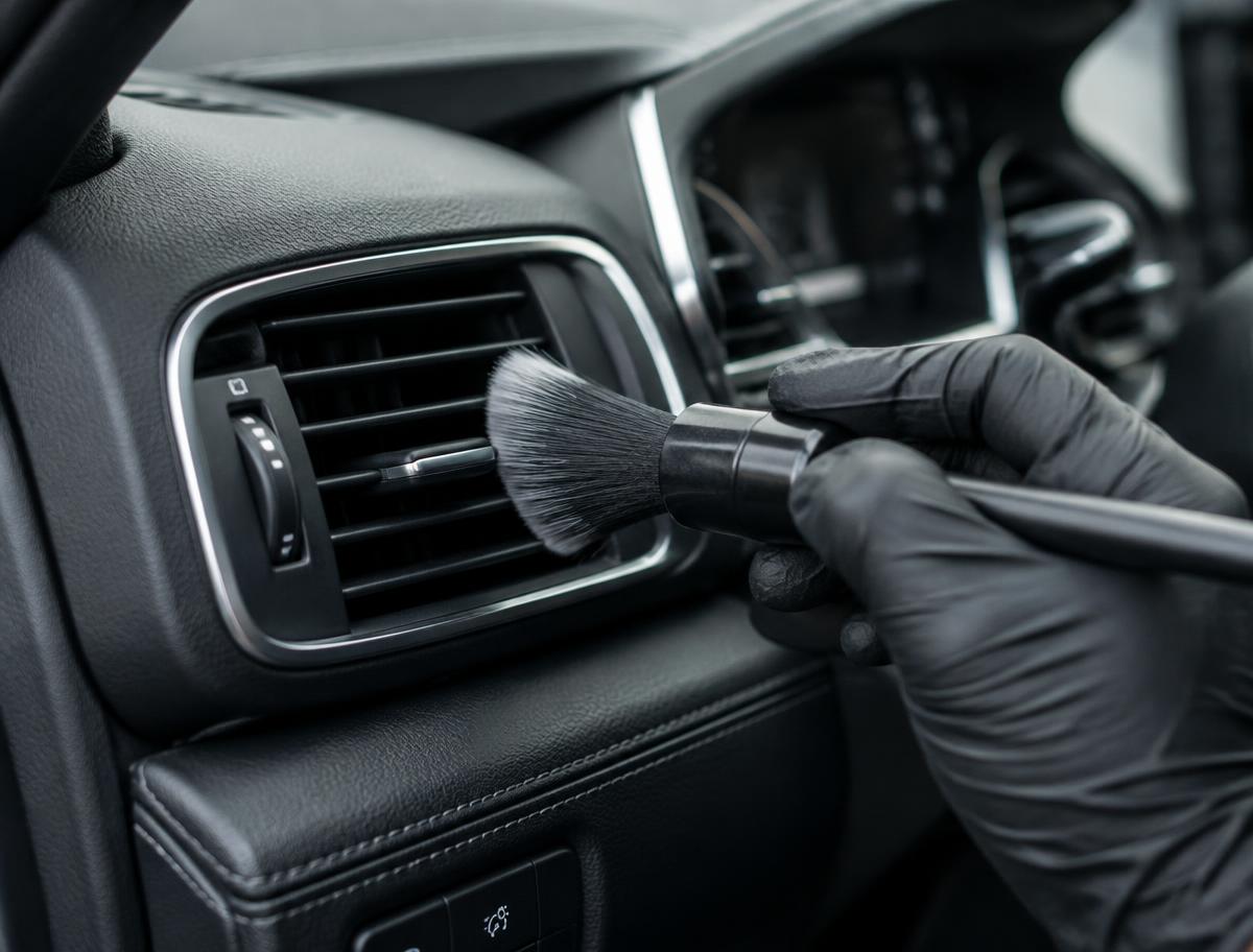 Brushing dust out of a dashboard air vent